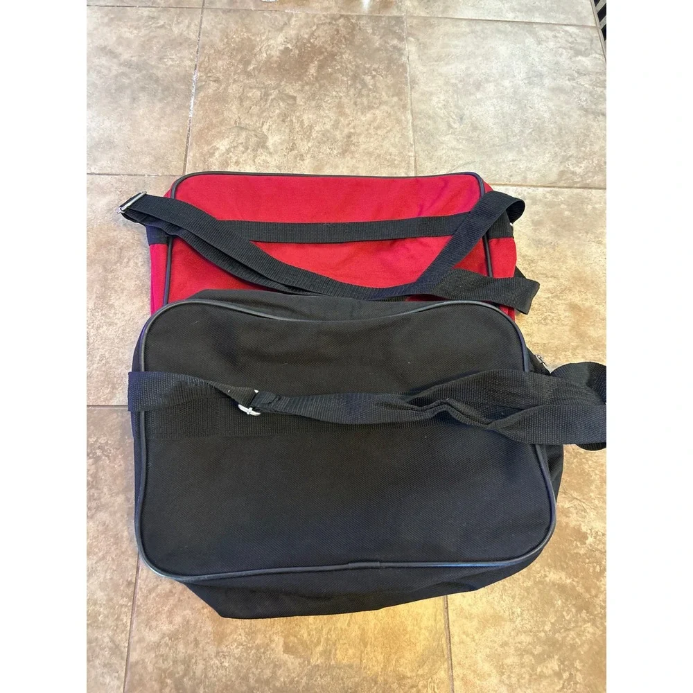 American Tourister Shoulder Bag Set 2 Pack Red Black Canvas Travel Messenger